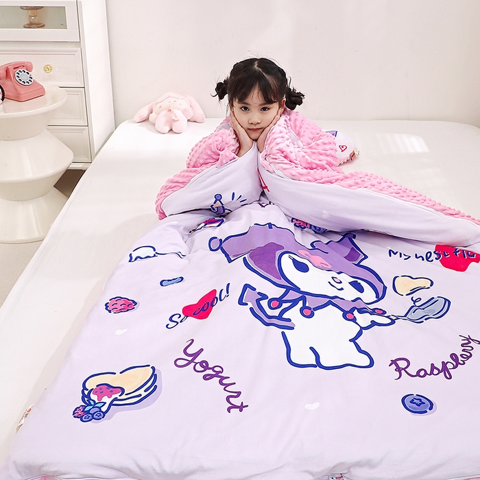 91家纺网 家纺一手货源 找家纺 八零年代 2025新款三丽鸥正版分体式可拆洗睡袋宝宝绒保暖儿童防踢被豆豆绒一体被 分体式可拆睡袋-甜甜库洛米