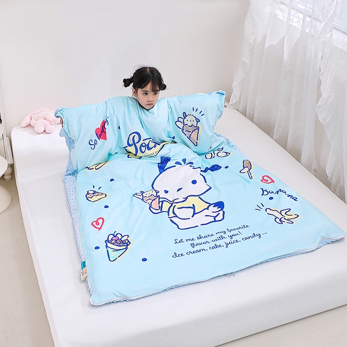 91家纺网 家纺一手货源 找家纺 八零年代 2025新款三丽鸥正版分体式可拆洗睡袋宝宝绒保暖儿童防踢被豆豆绒一体被 分体式可拆睡袋-帕恰狗