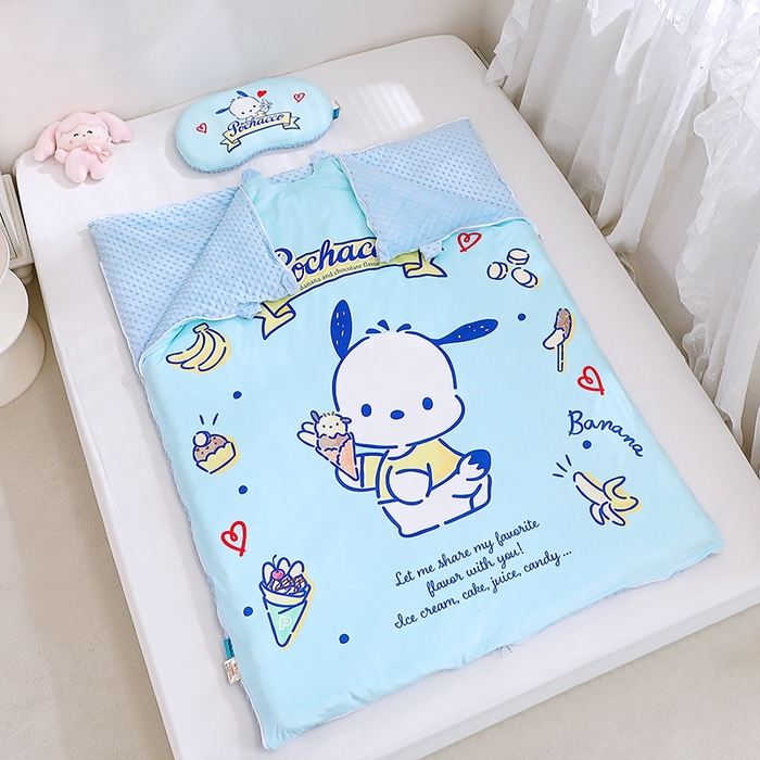 91家纺网 家纺一手货源 找家纺 八零年代 2025新款三丽鸥正版分体式可拆洗睡袋宝宝绒保暖儿童防踢被豆豆绒一体被 分体式可拆睡袋-帕恰狗