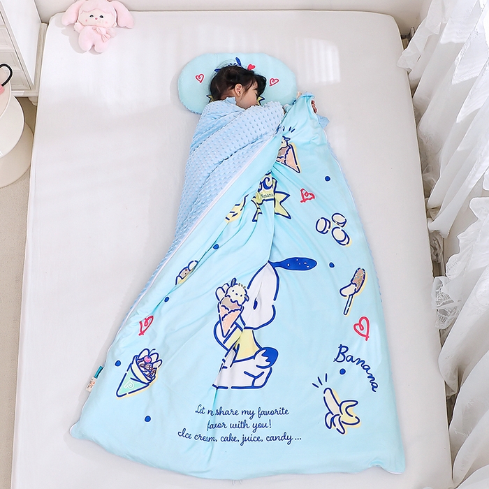 91家纺网 家纺一手货源 找家纺 八零年代 2025新款三丽鸥正版分体式可拆洗睡袋宝宝绒保暖儿童防踢被豆豆绒一体被 分体式可拆睡袋-帕恰狗