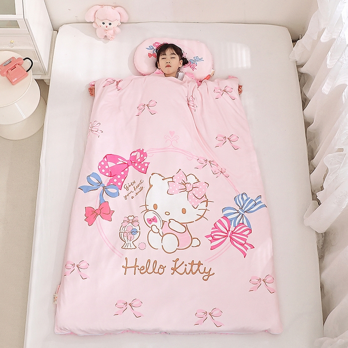 91家纺网 家纺一手货源 找家纺 八零年代 2025新款三丽鸥正版分体式可拆洗睡袋宝宝绒保暖儿童防踢被豆豆绒一体被 分体式可拆睡袋-美美KT