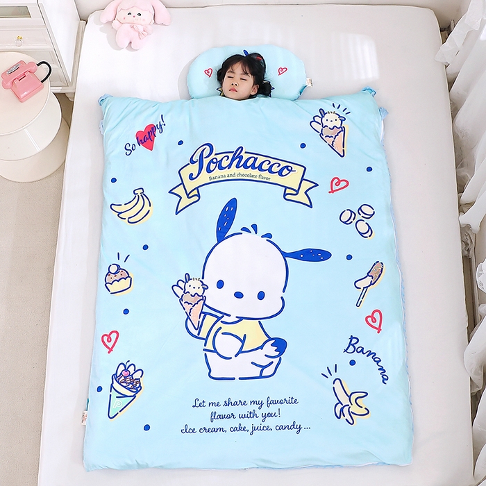 91家纺网 家纺一手货源 找家纺 八零年代 2025新款三丽鸥正版分体式可拆洗睡袋宝宝绒保暖儿童防踢被豆豆绒一体被 分体式可拆睡袋-帕恰狗