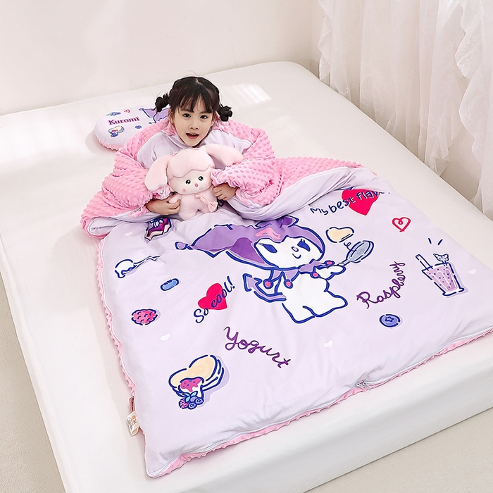 91家纺网 家纺一手货源 找家纺 八零年代 2025新款三丽鸥正版分体式可拆洗睡袋宝宝绒保暖儿童防踢被豆豆绒一体被 分体式可拆睡袋-甜甜库洛米