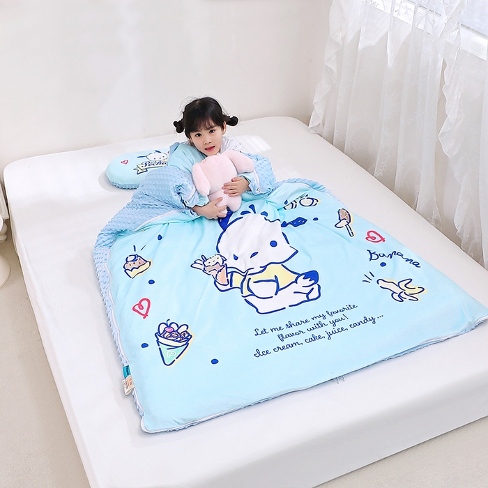 91家纺网 家纺一手货源 找家纺 八零年代 2025新款三丽鸥正版分体式可拆洗睡袋宝宝绒保暖儿童防踢被豆豆绒一体被 分体式可拆睡袋-帕恰狗