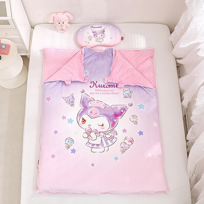 91家纺网 家纺一手货源 找家纺 八零年代 2025新款三丽鸥正版分体式可拆洗睡袋宝宝绒保暖儿童防踢被豆豆绒一体被 分体式可拆睡袋-炫彩库洛米