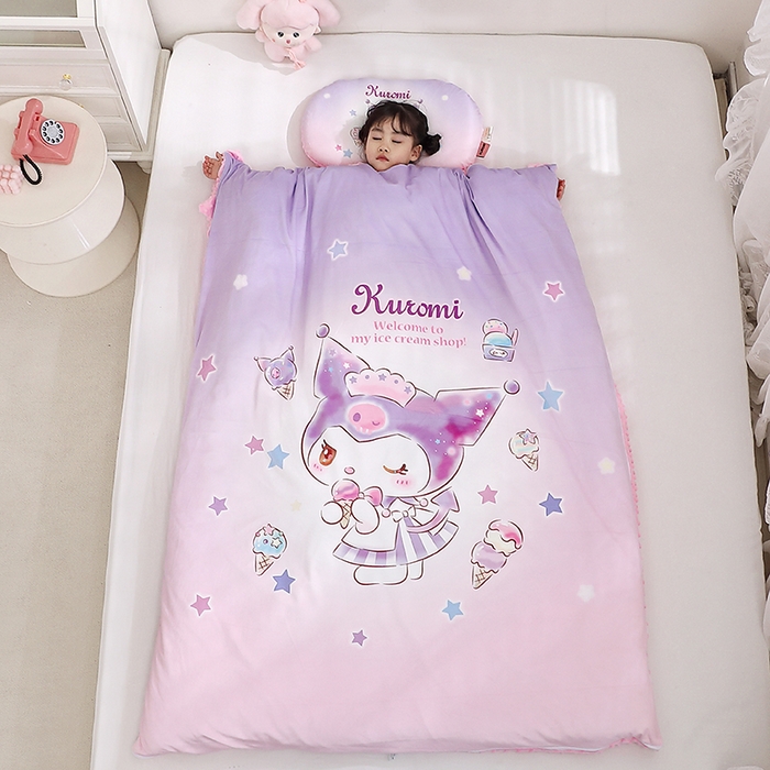 91家纺网 家纺一手货源 找家纺 八零年代 2025新款三丽鸥正版分体式可拆洗睡袋宝宝绒保暖儿童防踢被豆豆绒一体被 分体式可拆睡袋-炫彩库洛米