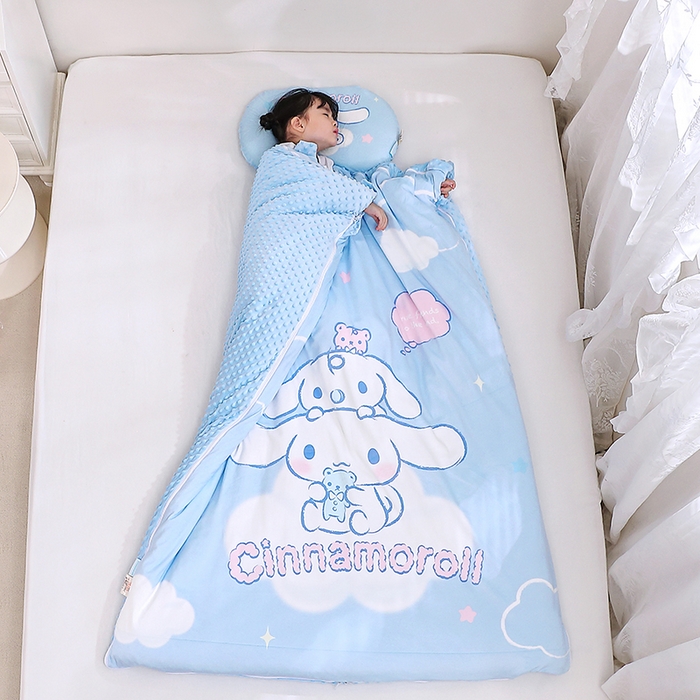 91家纺网 家纺一手货源 找家纺 八零年代 2025新款三丽鸥正版分体式可拆洗睡袋宝宝绒保暖儿童防踢被豆豆绒一体被 分体式可拆睡袋-大耳狗