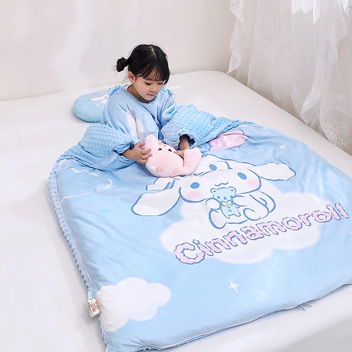 91家纺网 家纺一手货源 找家纺 八零年代 2025新款三丽鸥正版分体式可拆洗睡袋宝宝绒保暖儿童防踢被豆豆绒一体被 分体式可拆睡袋-大耳狗