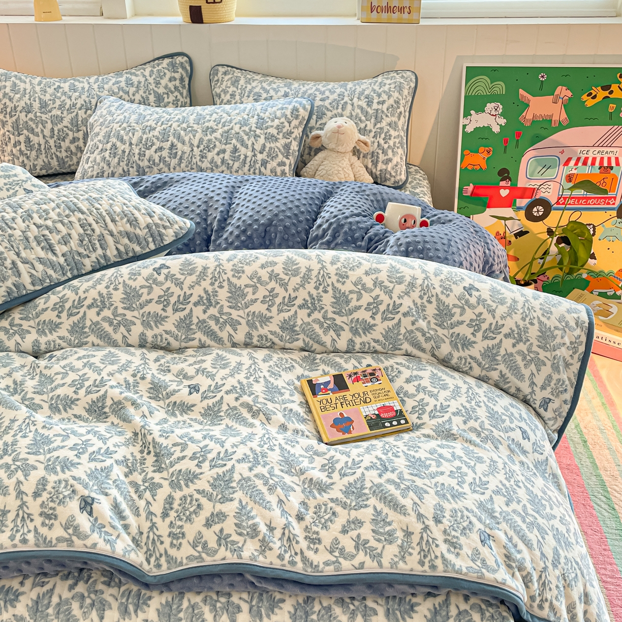 贝扬思家纺 2025新款高克重牛奶绒豆豆被套床盖四件套-悦心系列 悦心-风沙沙