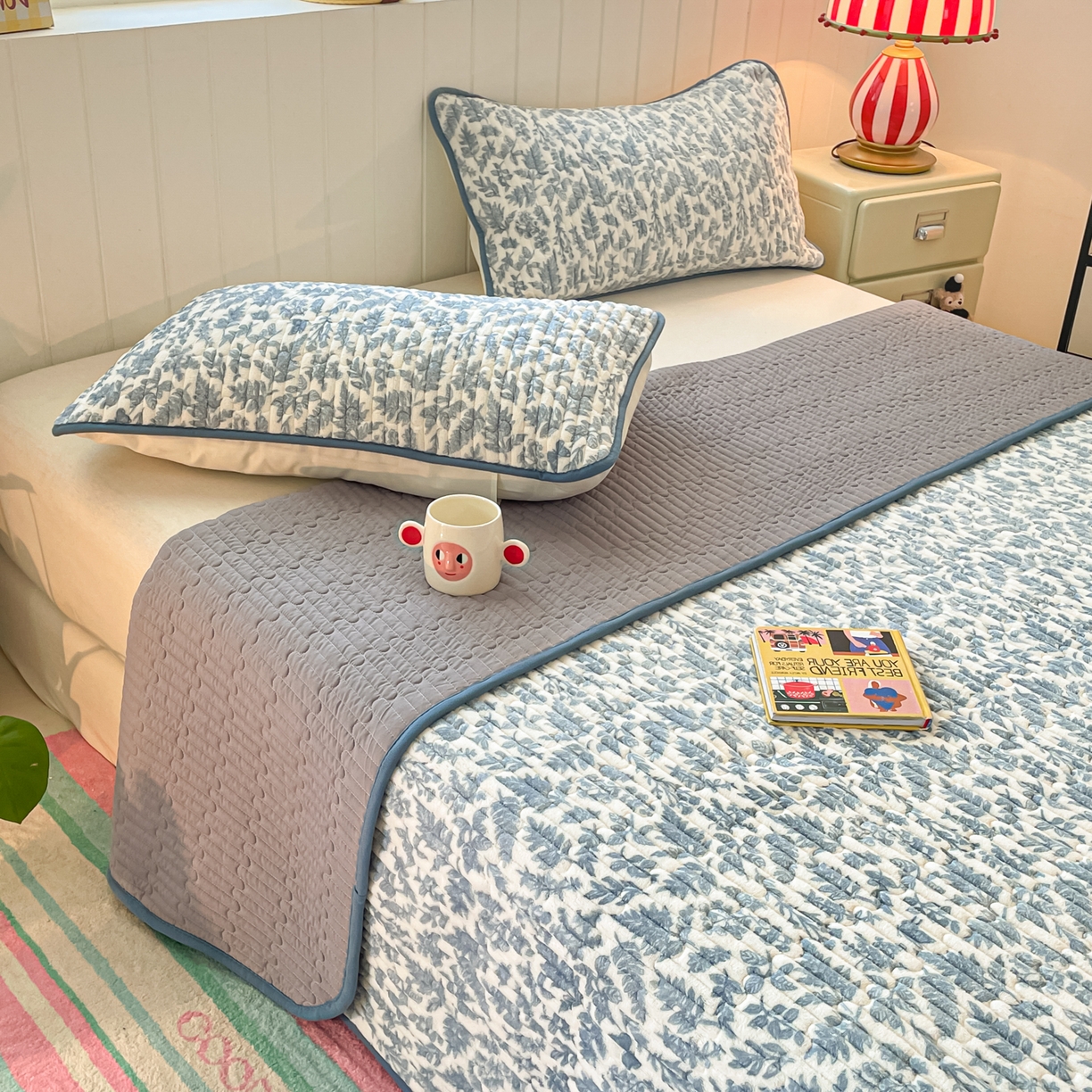 91家纺网 家纺一手货源 找家纺 贝扬思家纺 2025新款高克重牛奶绒豆豆被套床盖四件套-悦心系列 悦心-风沙沙