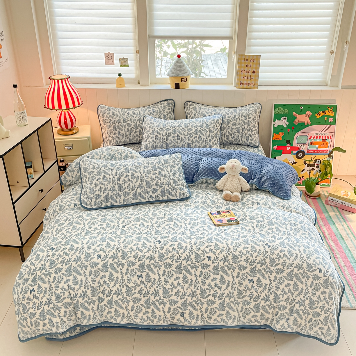 91家纺网 家纺一手货源 找家纺 贝扬思家纺 2025新款高克重牛奶绒豆豆被套床盖四件套-悦心系列 悦心-风沙沙