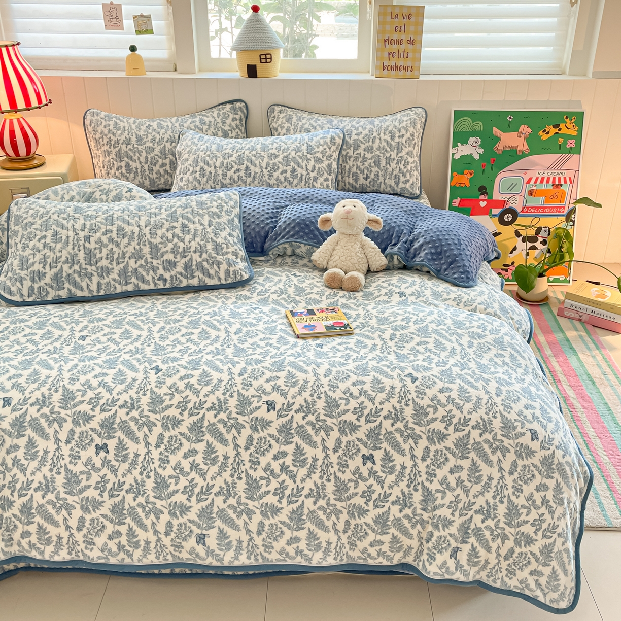 91家纺网 家纺一手货源 找家纺 贝扬思家纺 2025新款高克重牛奶绒豆豆被套床盖四件套-悦心系列 悦心-风沙沙