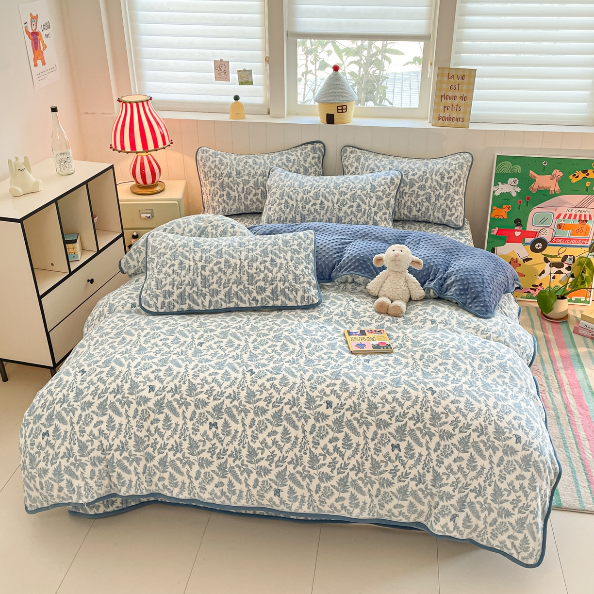 91家纺网 家纺一手货源 找家纺 贝扬思家纺 2025新款高克重牛奶绒豆豆被套床盖四件套-悦心系列 悦心-风沙沙