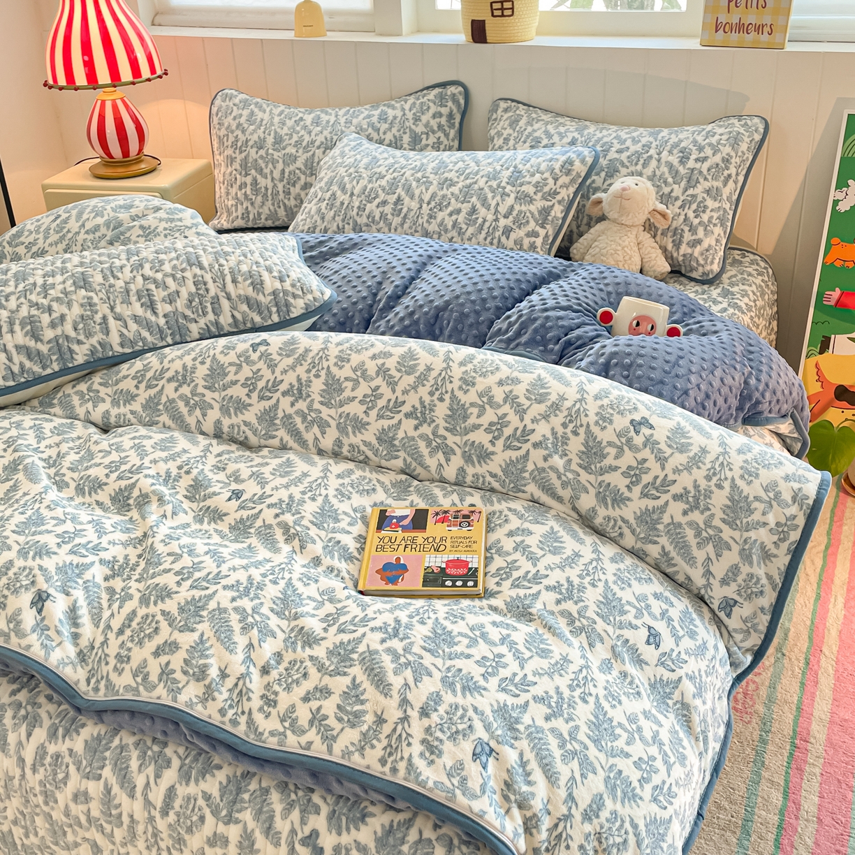 91家纺网 家纺一手货源 找家纺 贝扬思家纺 2025新款高克重牛奶绒豆豆被套床盖四件套-悦心系列 悦心-风沙沙