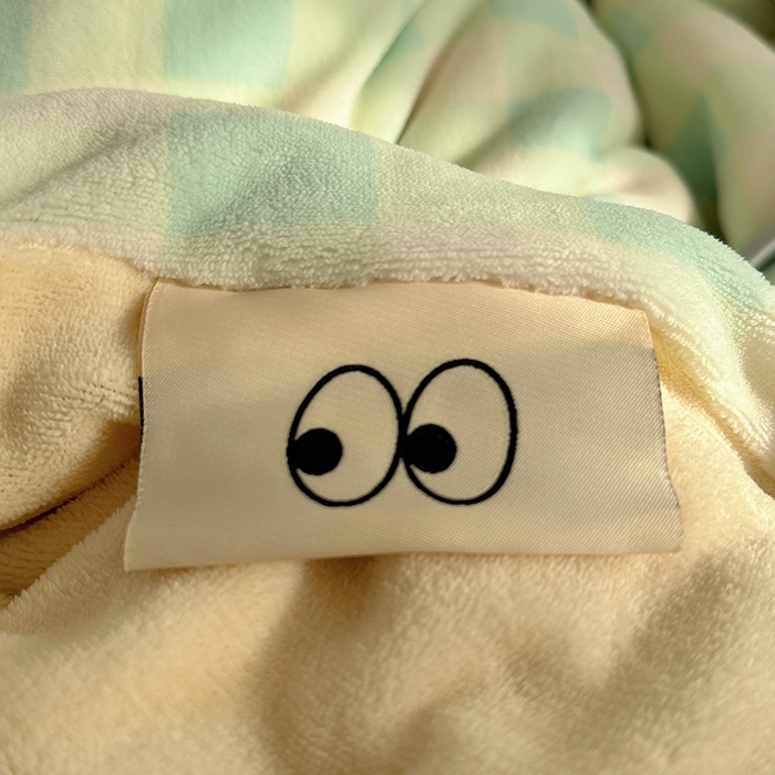 91家纺网 家纺一手货源 找家纺 桃子家居 2025新款A类ins毛巾绣显眼包撞色格子玛卡龙加厚牛奶绒织标四件套-小清新图 绒-显眼包蓝绿黄格