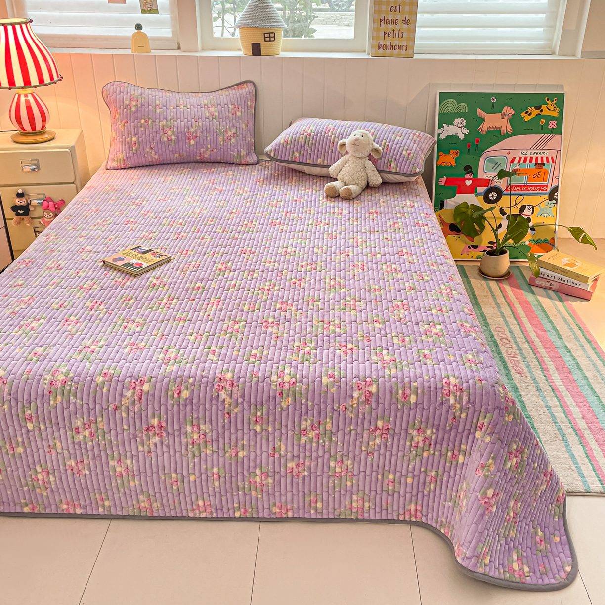 91家纺网 家纺一手货源 找家纺 贝扬思家纺 2025新款高克重牛奶绒豆豆被套床盖四件套-悦心系列 悦心-罗兰雨