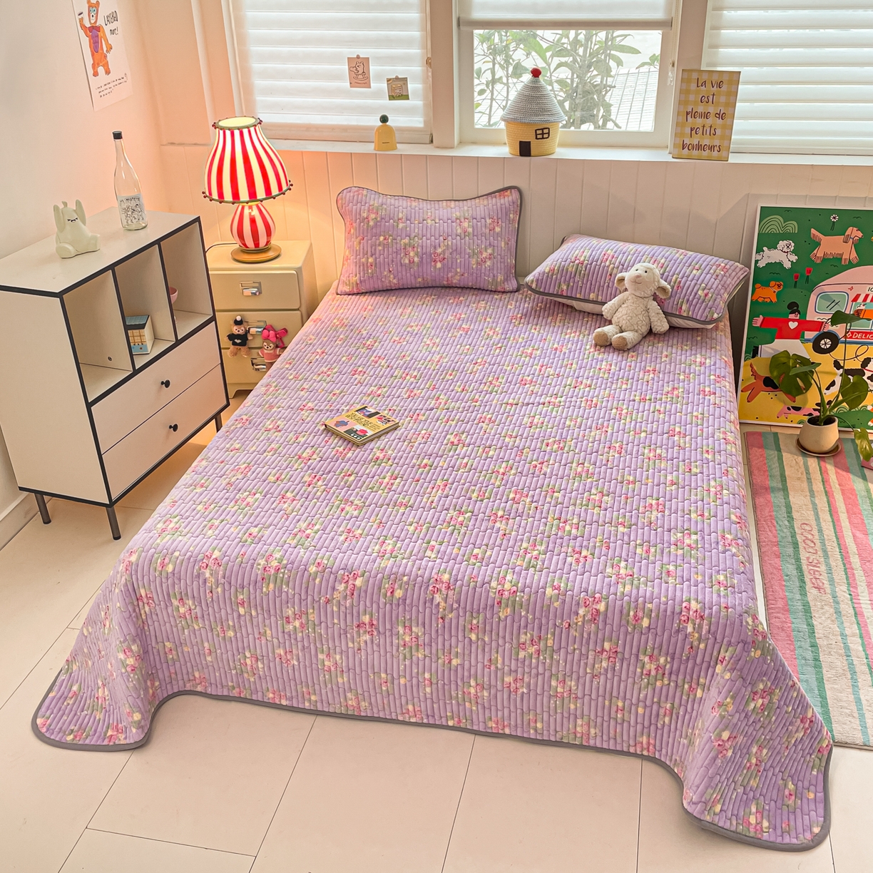 91家纺网 家纺一手货源 找家纺 贝扬思家纺 2025新款高克重牛奶绒豆豆被套床盖四件套-悦心系列 悦心-罗兰雨