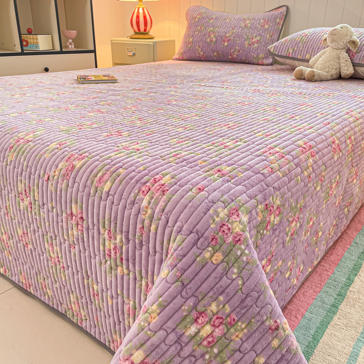 91家纺网 家纺一手货源 找家纺 贝扬思家纺 2025新款高克重牛奶绒豆豆被套床盖四件套-悦心系列 悦心-罗兰雨