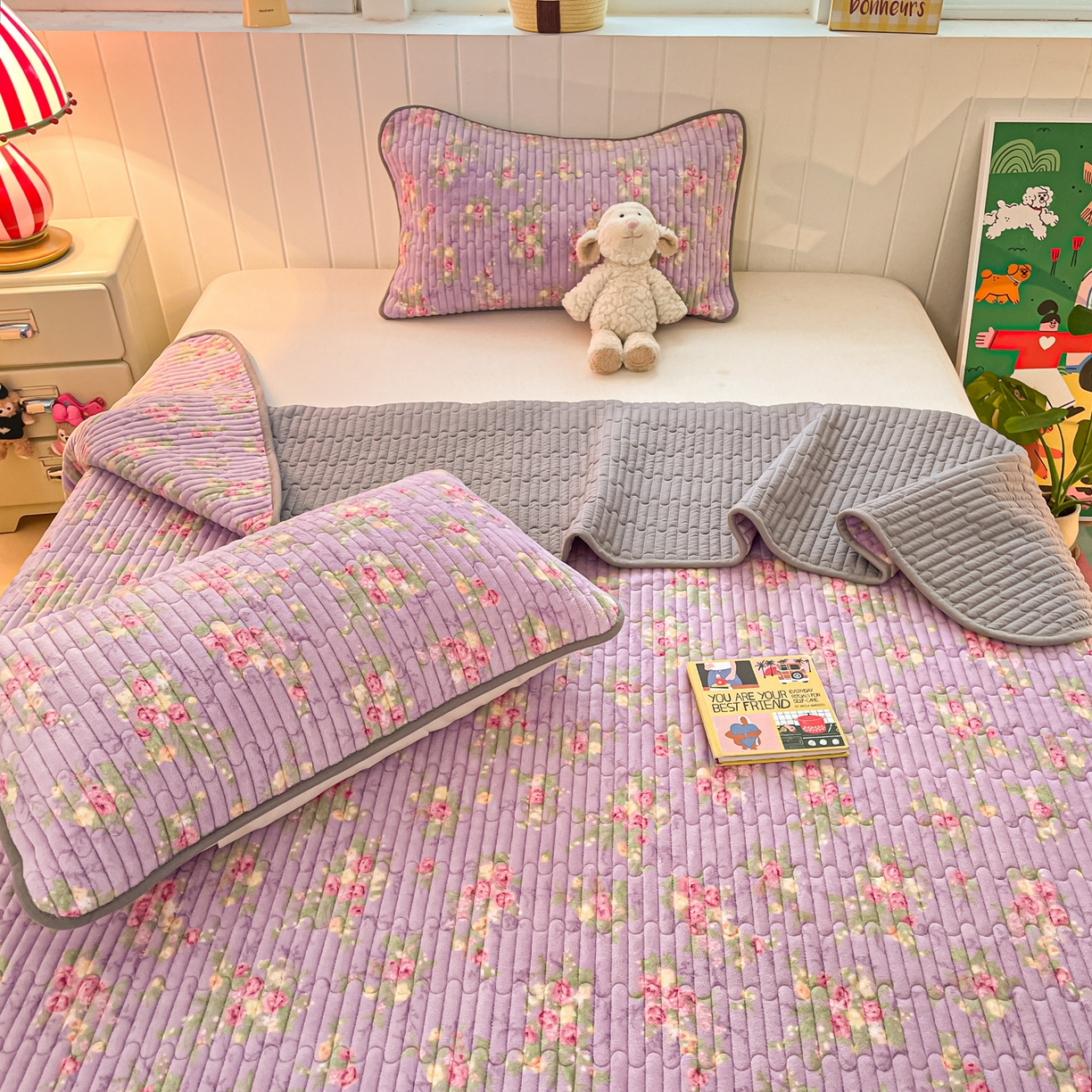 91家纺网 家纺一手货源 找家纺 贝扬思家纺 2025新款高克重牛奶绒豆豆被套床盖四件套-悦心系列 悦心-罗兰雨