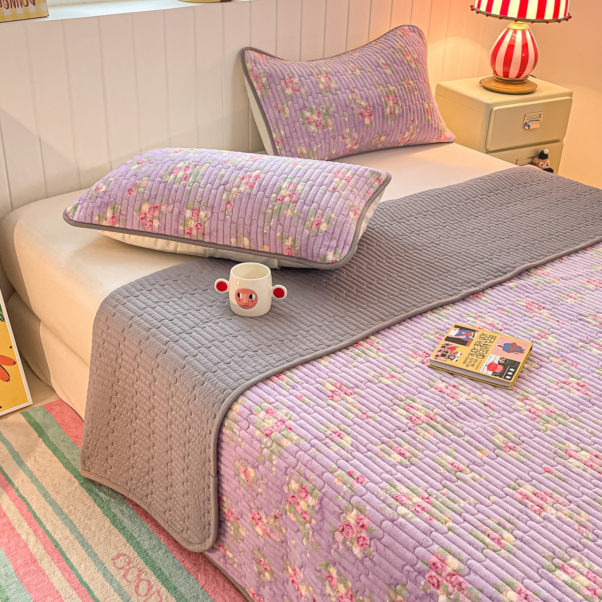 91家纺网 家纺一手货源 找家纺 贝扬思家纺 2025新款高克重牛奶绒豆豆被套床盖四件套-悦心系列 悦心-罗兰雨