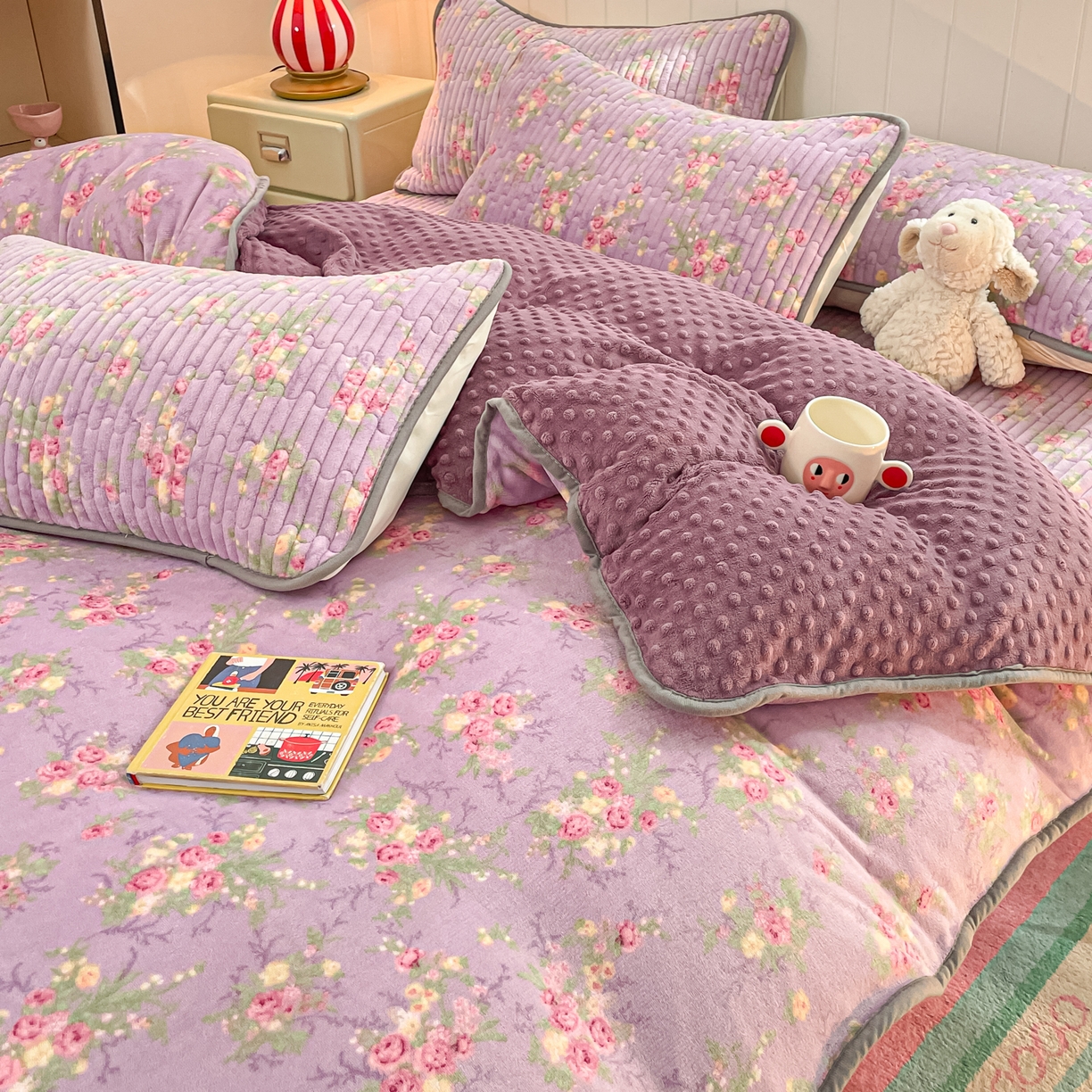 91家纺网 家纺一手货源 找家纺 贝扬思家纺 2025新款高克重牛奶绒豆豆被套床盖四件套-悦心系列 悦心-罗兰雨