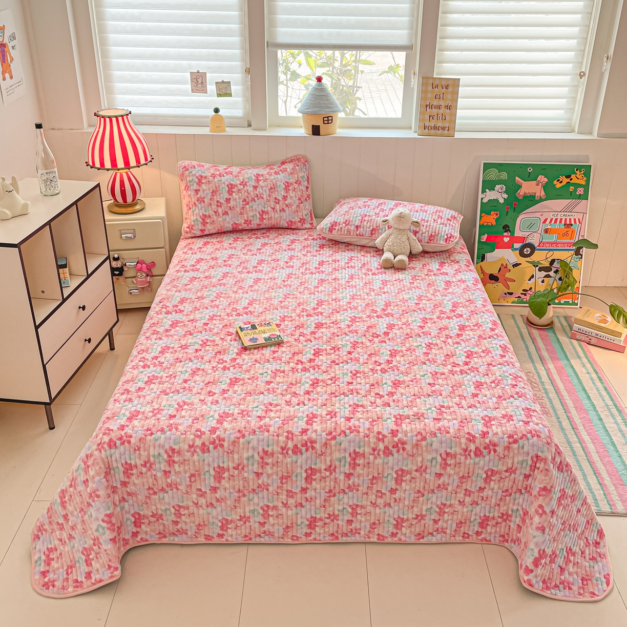 91家纺网 家纺一手货源 找家纺 贝扬思家纺 2025新款高克重牛奶绒豆豆被套床盖四件套-悦心系列 悦心-玫瑰粉黛