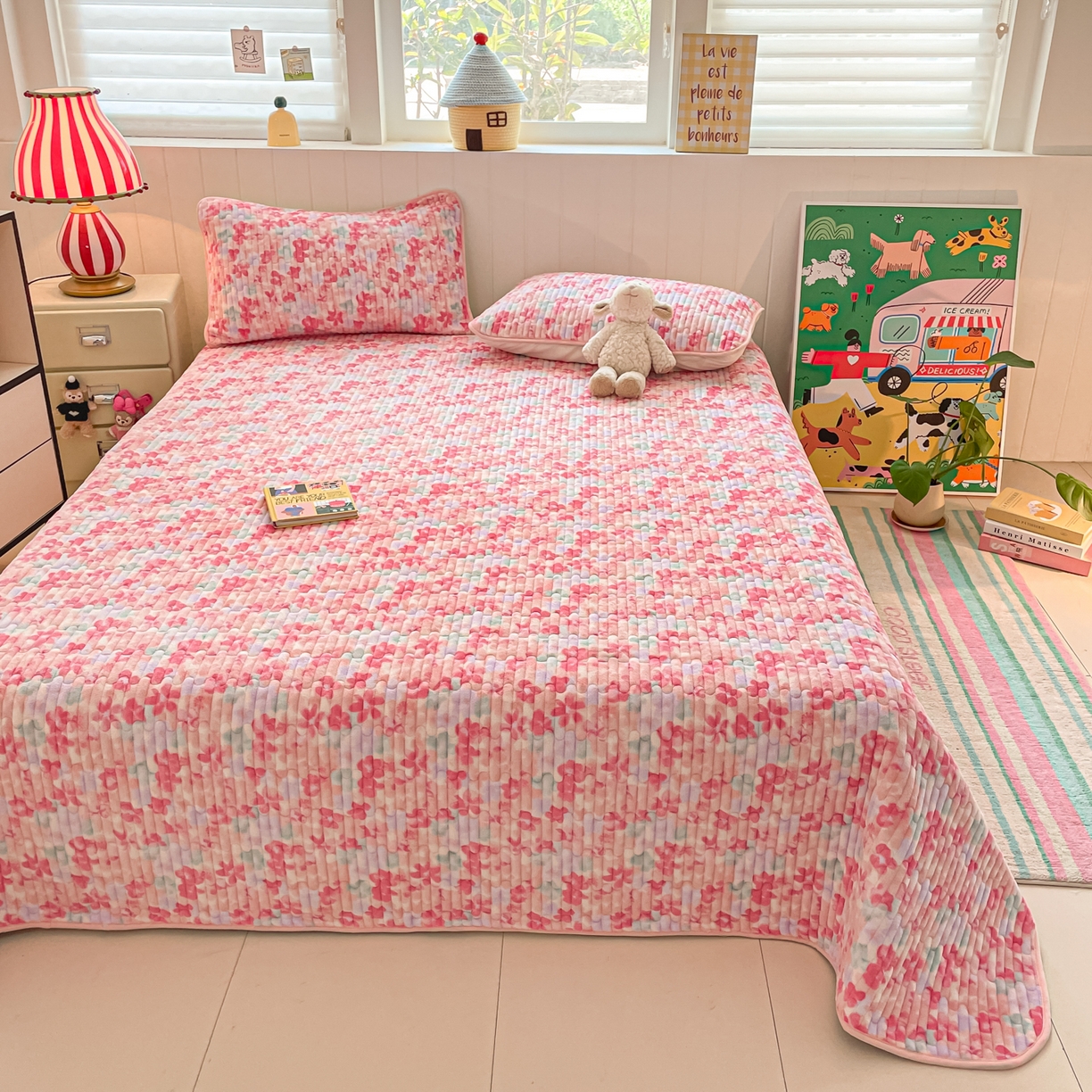 91家纺网 家纺一手货源 找家纺 贝扬思家纺 2025新款高克重牛奶绒豆豆被套床盖四件套-悦心系列 悦心-玫瑰粉黛