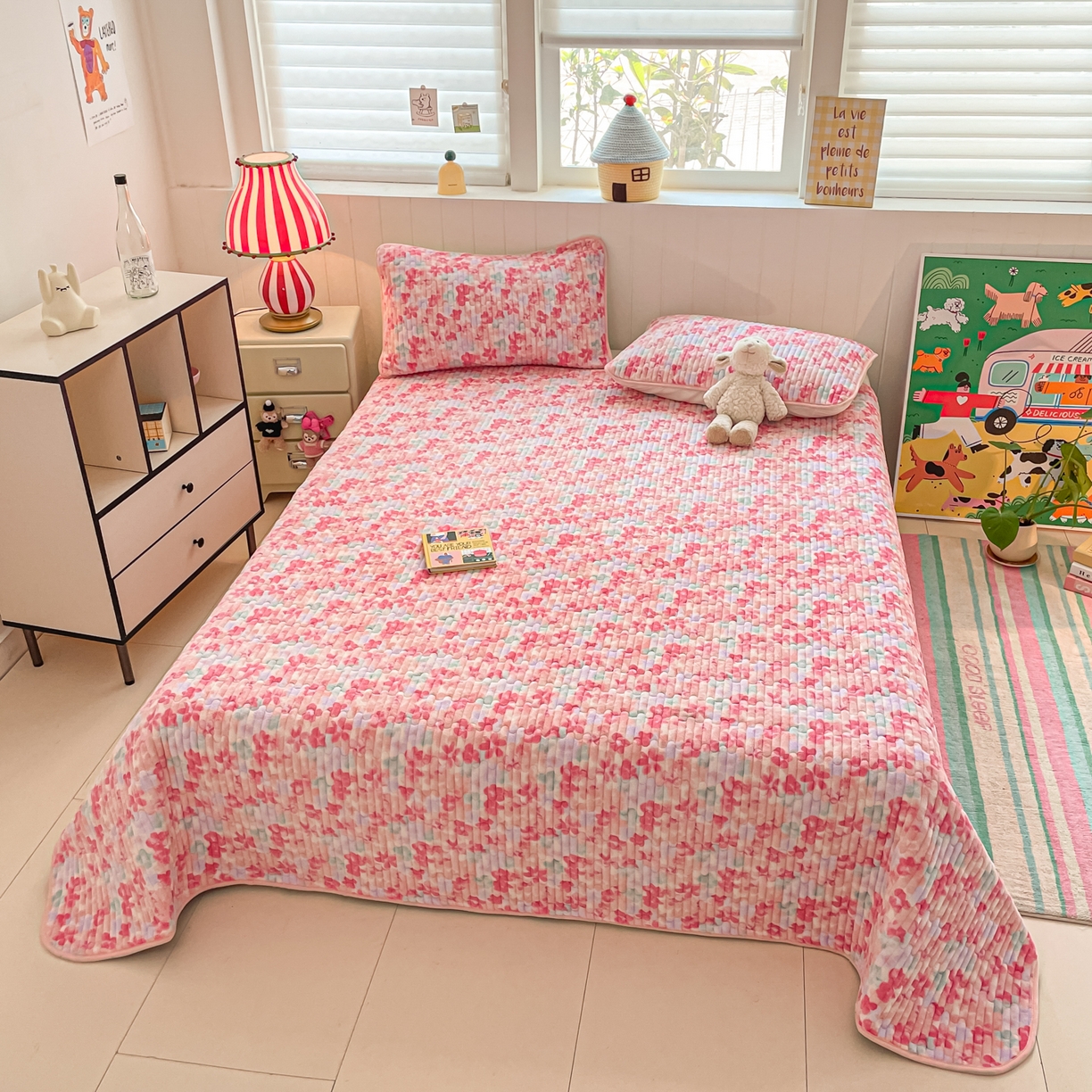 91家纺网 家纺一手货源 找家纺 贝扬思家纺 2025新款高克重牛奶绒豆豆被套床盖四件套-悦心系列 悦心-玫瑰粉黛