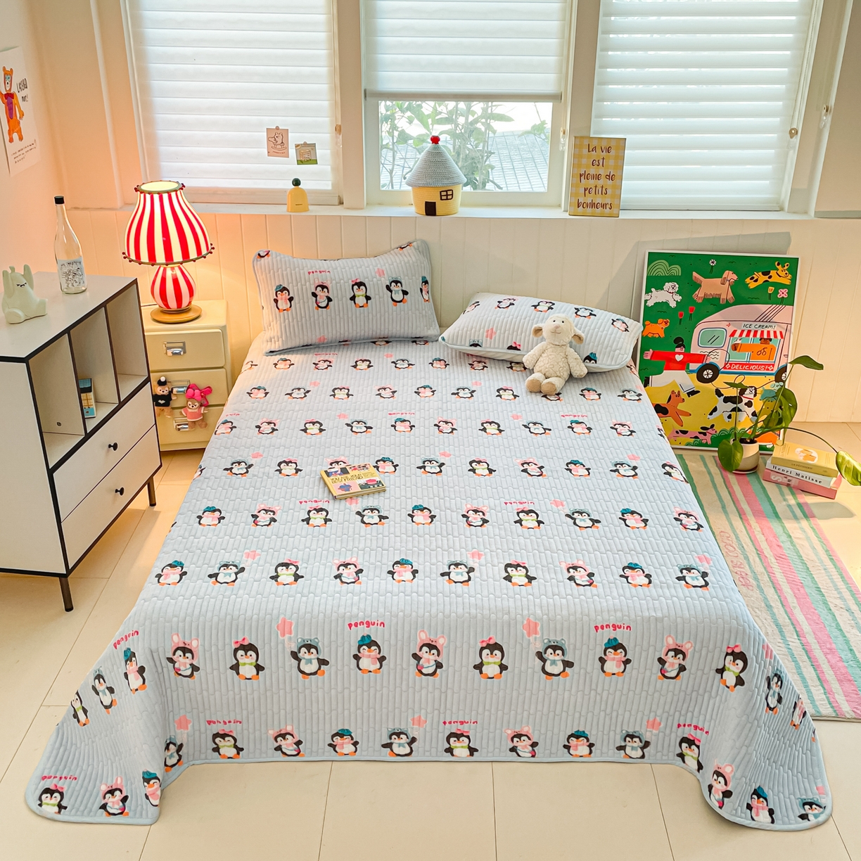 91家纺网 家纺一手货源 找家纺 贝扬思家纺 2025新款高克重牛奶绒豆豆被套床盖四件套-悦心系列 悦心-企鹅星球