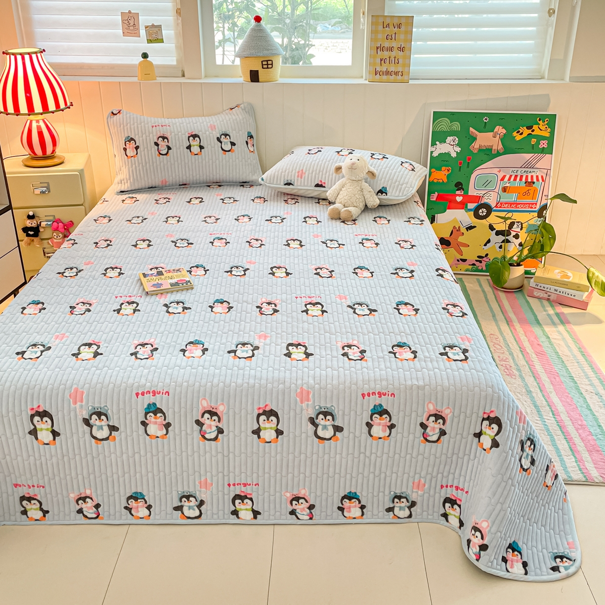 91家纺网 家纺一手货源 找家纺 贝扬思家纺 2025新款高克重牛奶绒豆豆被套床盖四件套-悦心系列 悦心-企鹅星球