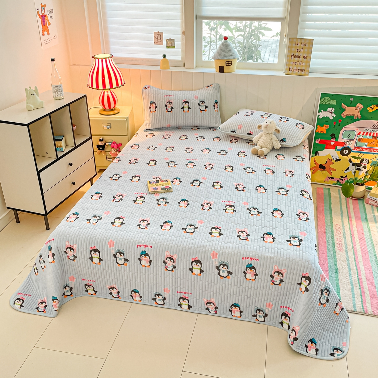 91家纺网 家纺一手货源 找家纺 贝扬思家纺 2025新款高克重牛奶绒豆豆被套床盖四件套-悦心系列 悦心-企鹅星球