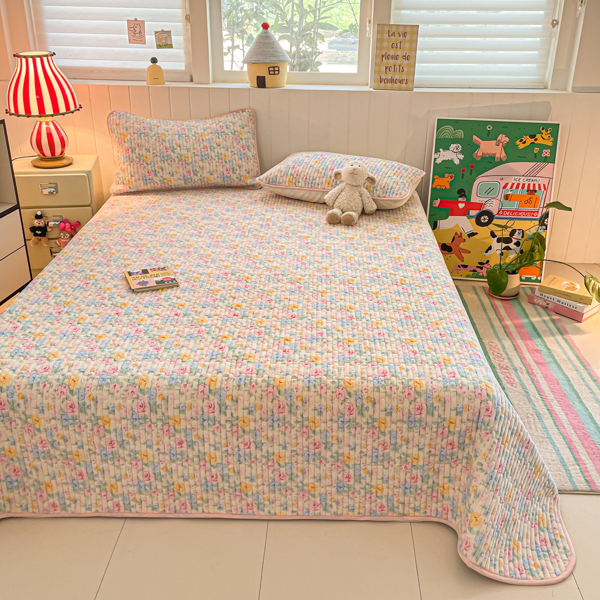 91家纺网 家纺一手货源 找家纺 贝扬思家纺 2025新款高克重牛奶绒豆豆被套床盖四件套-悦心系列 悦心-蔷薇语