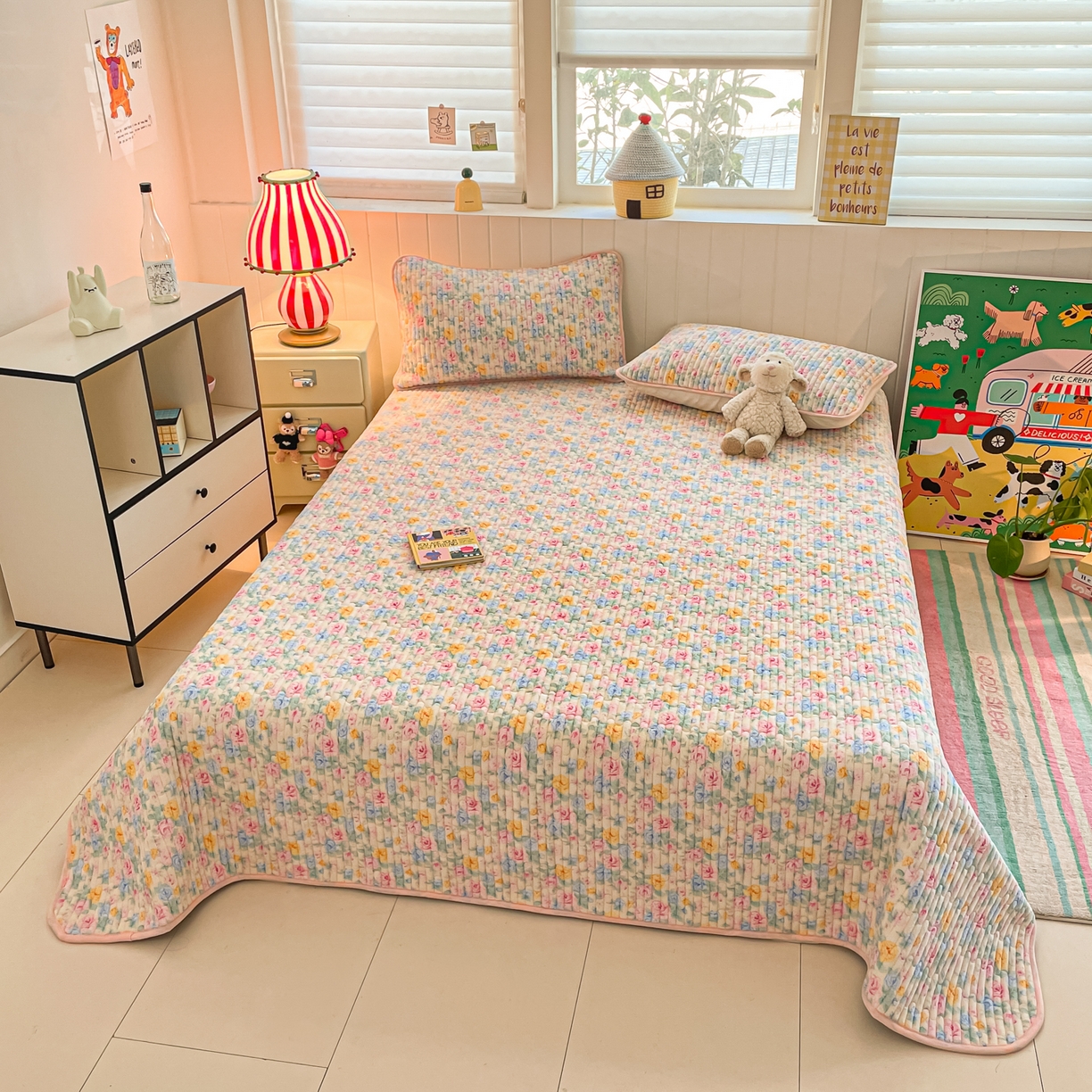 91家纺网 家纺一手货源 找家纺 贝扬思家纺 2025新款高克重牛奶绒豆豆被套床盖四件套-悦心系列 悦心-蔷薇语