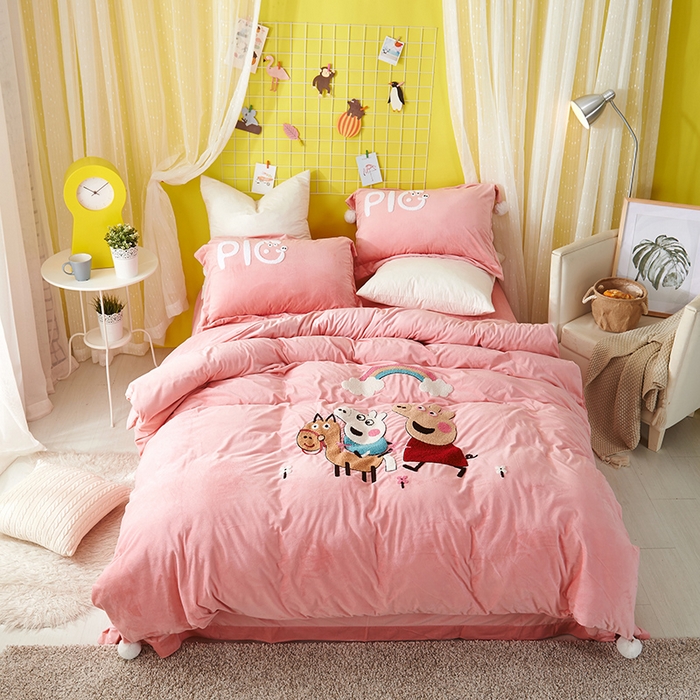 91家纺网 家纺一手货源 找家纺 （总）梵克保罗 2025新款婴儿绒原创绣花卡通学生三件套四件套