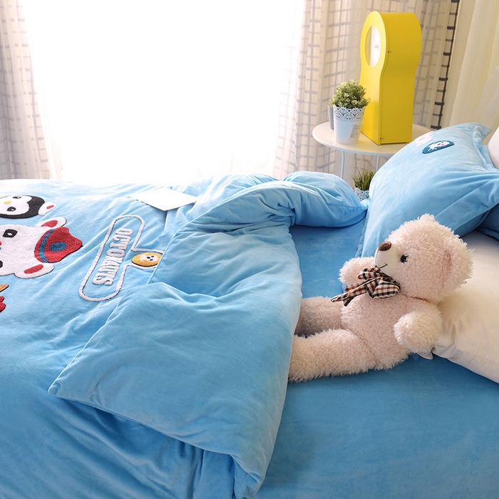 91家纺网 家纺一手货源 找家纺 梵克保罗 2025新款婴儿绒原创绣花卡通学生三件套四件套 海底小纵队-天蓝