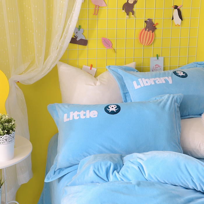 91家纺网 家纺一手货源 找家纺 梵克保罗 2025新款婴儿绒原创绣花卡通学生三件套四件套 海底小纵队-天蓝