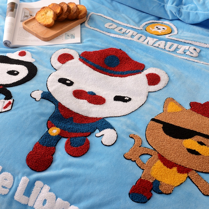 91家纺网 家纺一手货源 找家纺 梵克保罗 2025新款婴儿绒原创绣花卡通学生三件套四件套 海底小纵队-天蓝