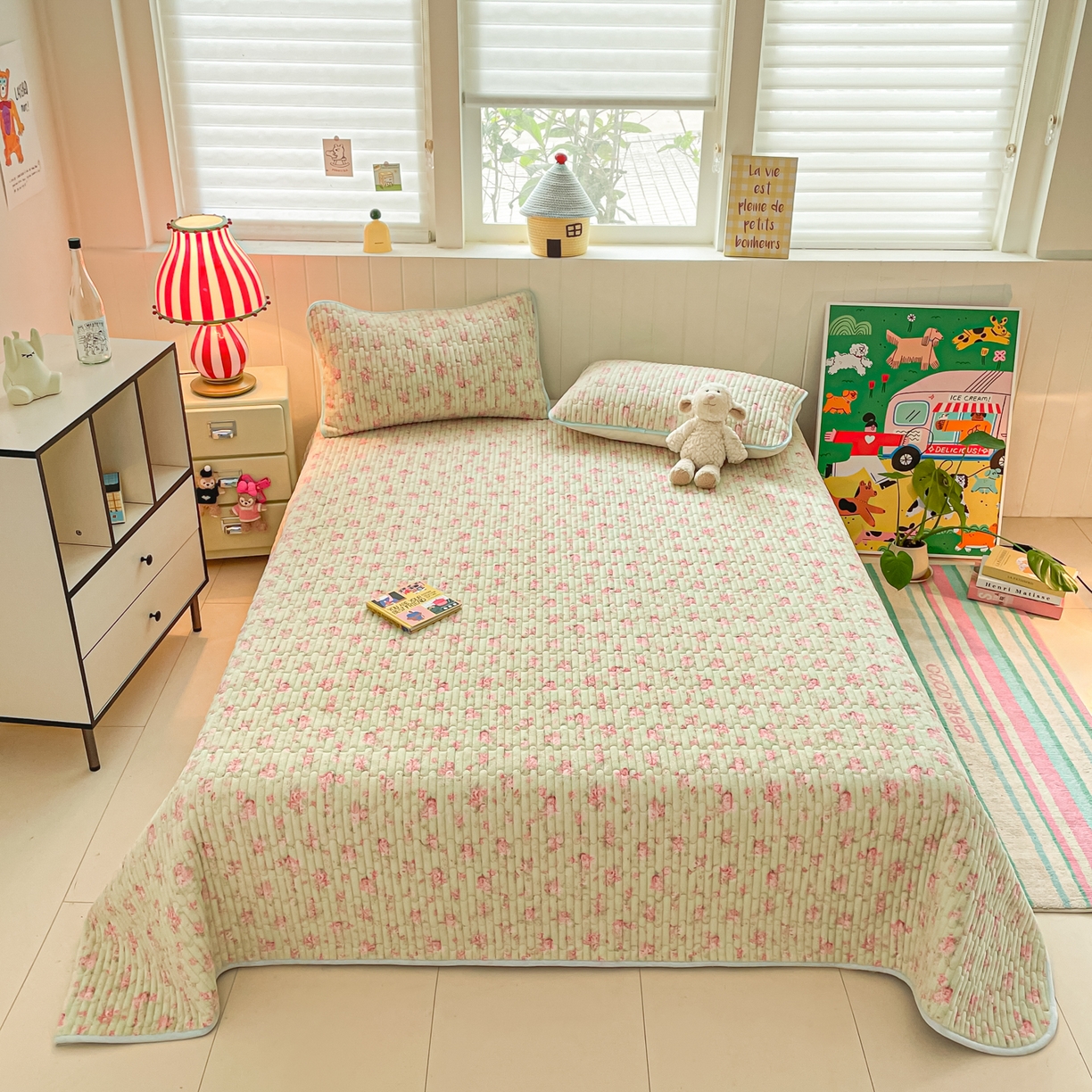 91家纺网 家纺一手货源 找家纺 贝扬思家纺 2025新款高克重牛奶绒豆豆被套床盖四件套-悦心系列 悦心-青提奶泡