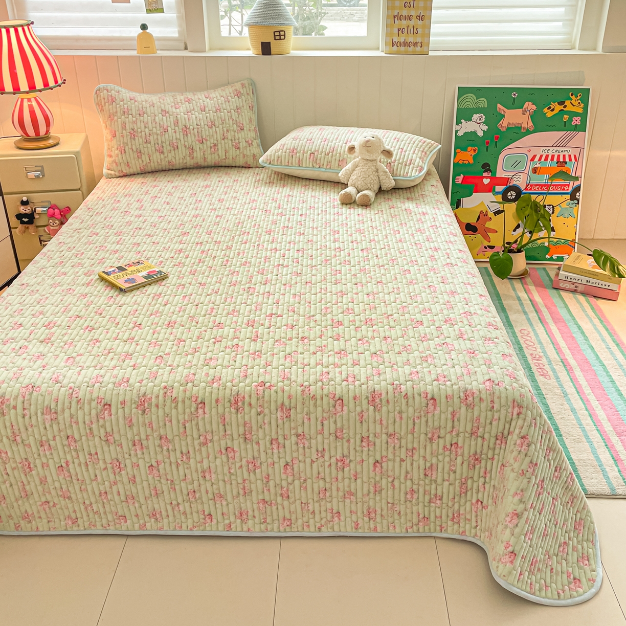 91家纺网 家纺一手货源 找家纺 贝扬思家纺 2025新款高克重牛奶绒豆豆被套床盖四件套-悦心系列 悦心-青提奶泡