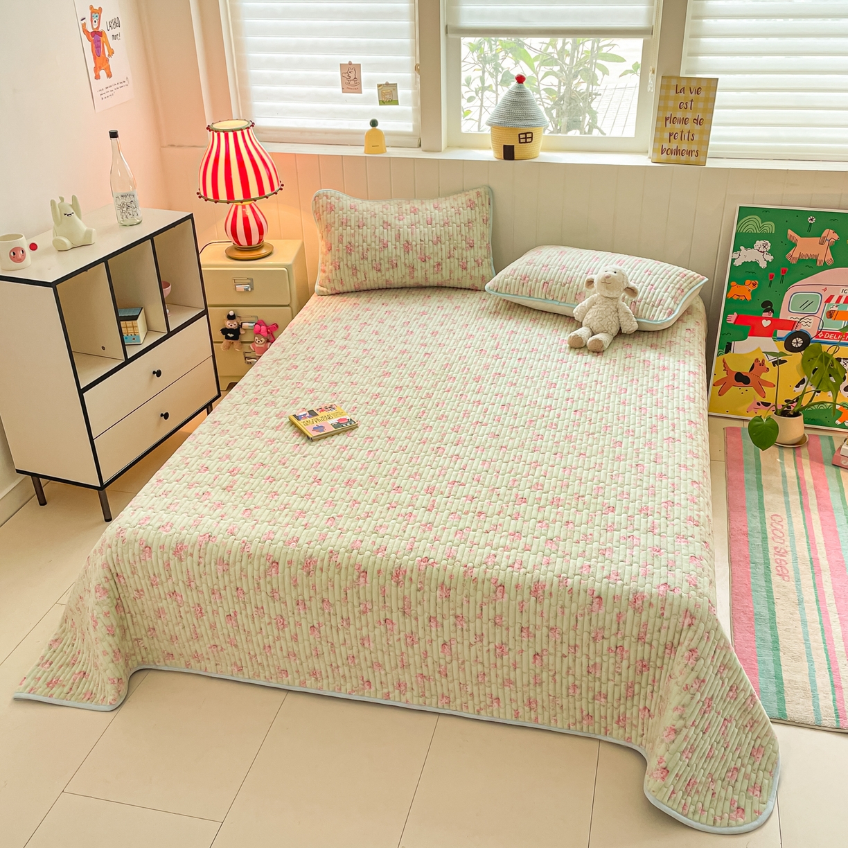 91家纺网 家纺一手货源 找家纺 贝扬思家纺 2025新款高克重牛奶绒豆豆被套床盖四件套-悦心系列 悦心-青提奶泡