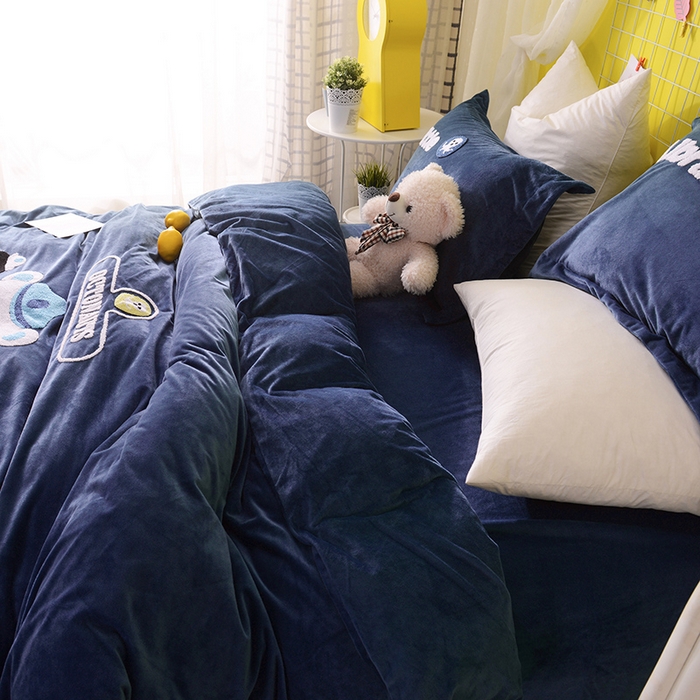 91家纺网 家纺一手货源 找家纺 梵克保罗 2025新款婴儿绒原创绣花卡通学生三件套四件套 海底小纵队-深蓝