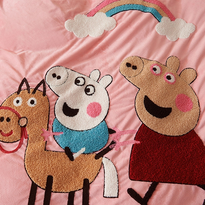 91家纺网 家纺一手货源 找家纺 梵克保罗 2025新款婴儿绒原创绣花卡通学生三件套四件套 小猪佩奇-玉