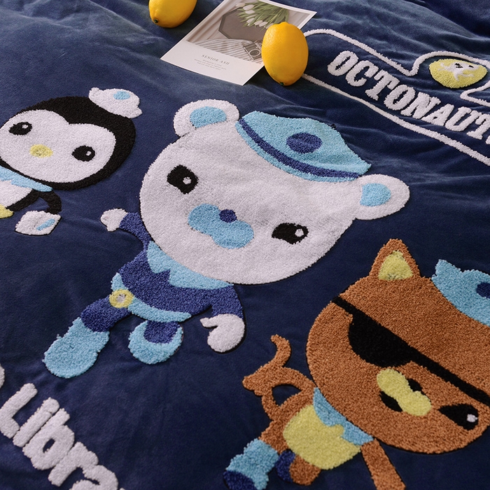 91家纺网 家纺一手货源 找家纺 梵克保罗 2025新款婴儿绒原创绣花卡通学生三件套四件套 海底小纵队-深蓝