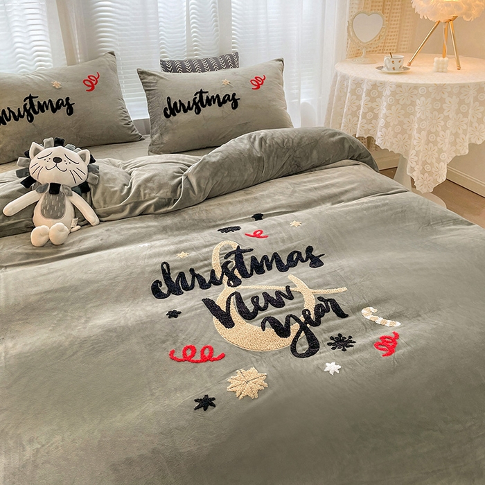 91家纺网 家纺一手货源 找家纺 梵克保罗 2025秋冬新款高克重婴儿绒原创绣花工艺系列三件套四件套-花卉系列 伊万卡-绿