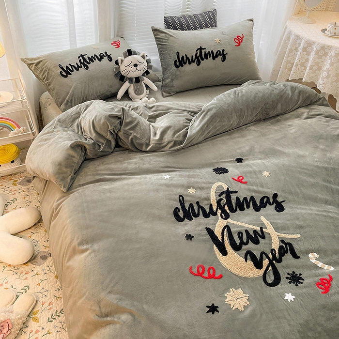 91家纺网 家纺一手货源 找家纺 梵克保罗 2025秋冬新款高克重婴儿绒原创绣花工艺系列三件套四件套-花卉系列 伊万卡-绿