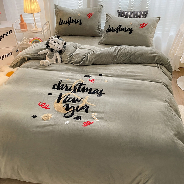 91家纺网 家纺一手货源 找家纺 梵克保罗 2025秋冬新款高克重婴儿绒原创绣花工艺系列三件套四件套-花卉系列 伊万卡-绿