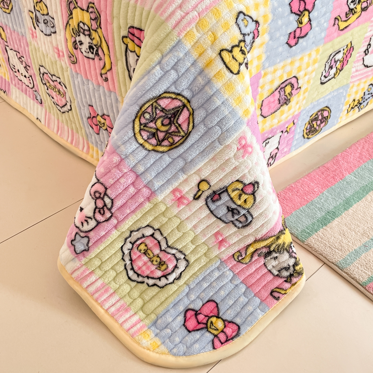 91家纺网 家纺一手货源 找家纺 贝扬思家纺 2025新款高克重牛奶绒豆豆被套床盖四件套-悦心系列 悦心-少女心