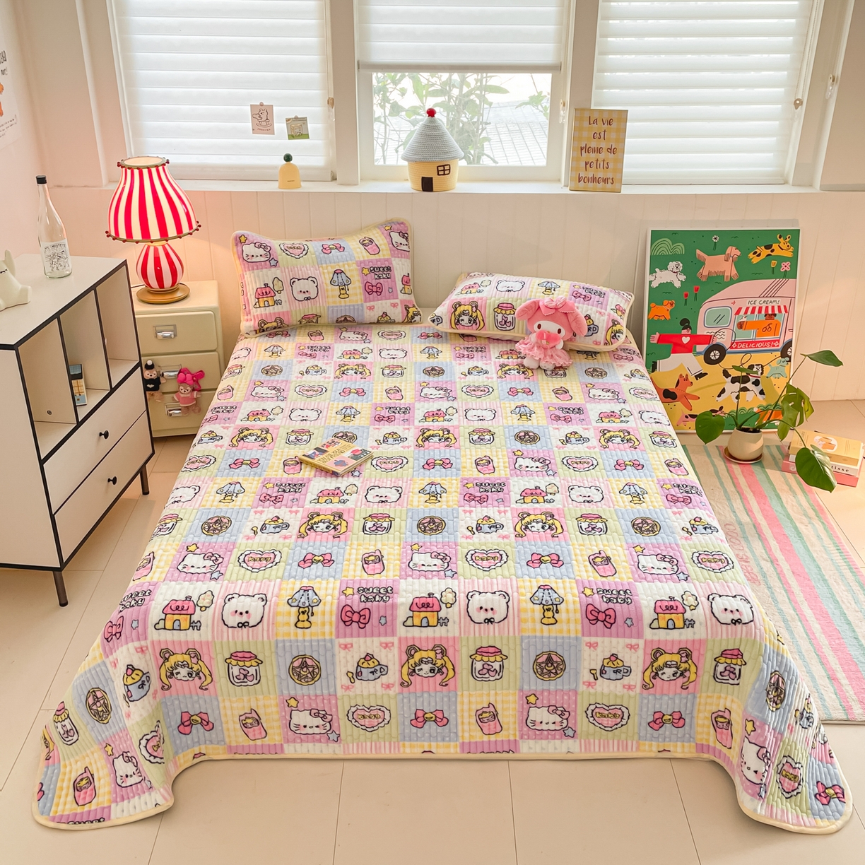 91家纺网 家纺一手货源 找家纺 贝扬思家纺 2025新款高克重牛奶绒豆豆被套床盖四件套-悦心系列 悦心-少女心