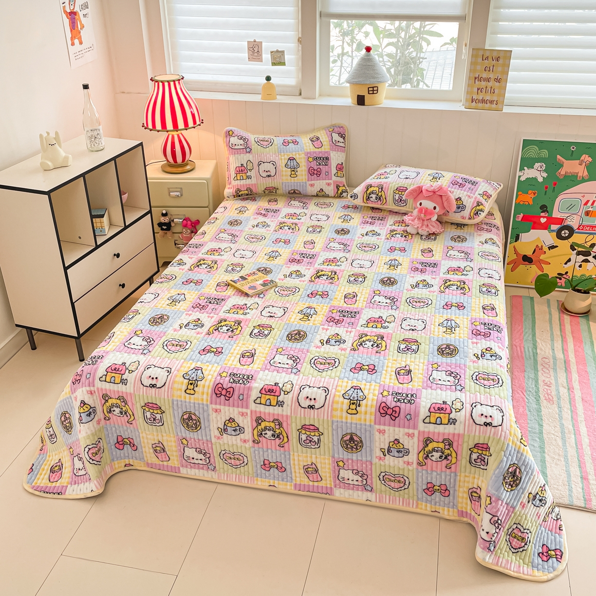 91家纺网 家纺一手货源 找家纺 贝扬思家纺 2025新款高克重牛奶绒豆豆被套床盖四件套-悦心系列 悦心-少女心