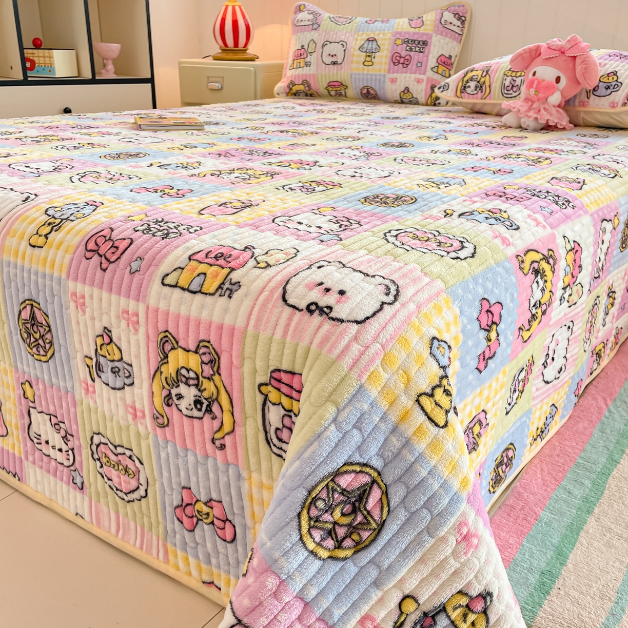 91家纺网 家纺一手货源 找家纺 贝扬思家纺 2025新款高克重牛奶绒豆豆被套床盖四件套-悦心系列 悦心-少女心